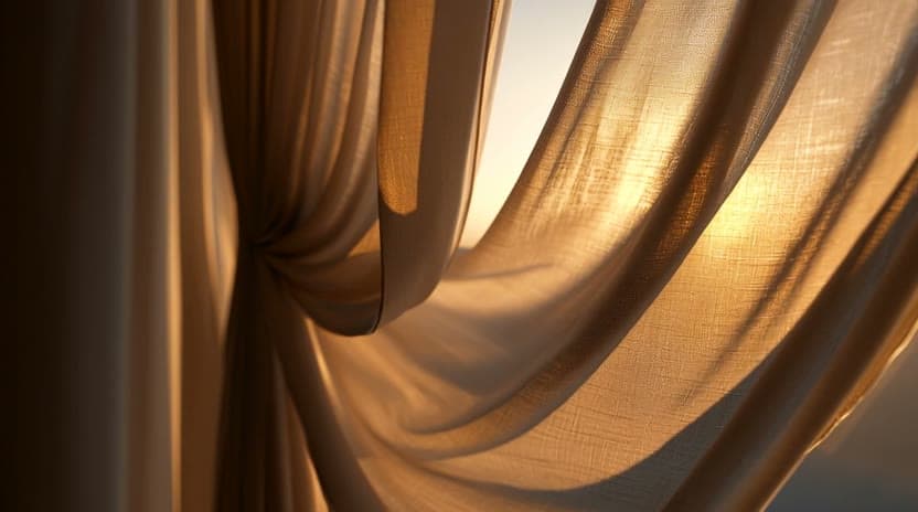 Cortinas de lino iluminadas por el sol de la tarde